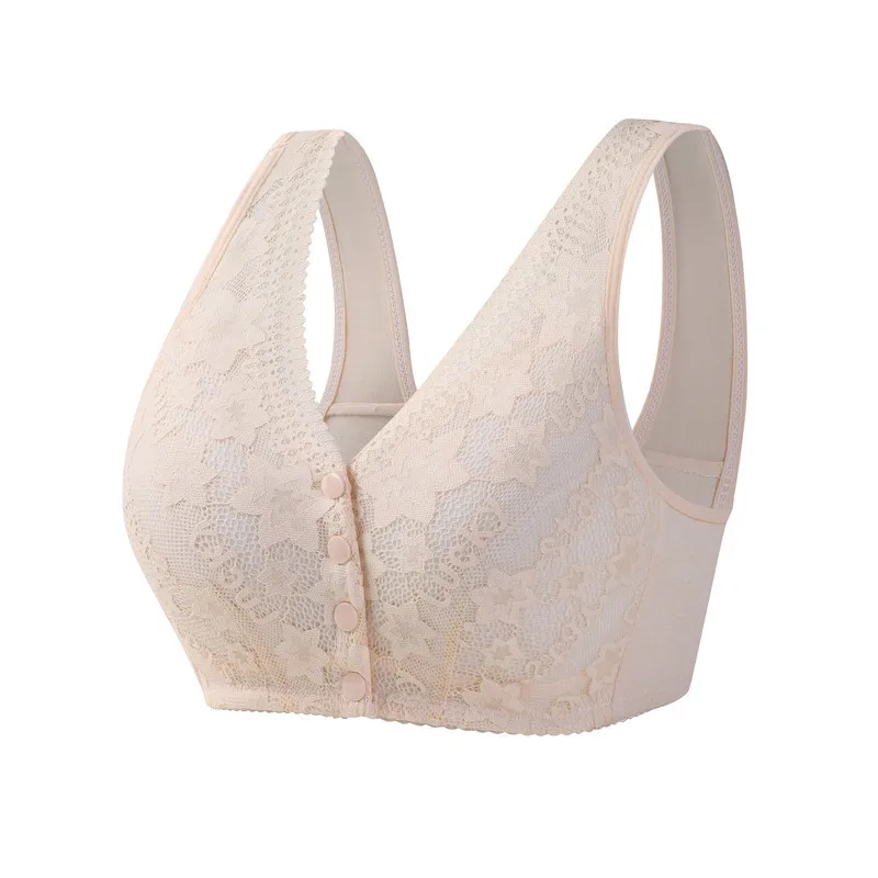 New Front Buckle Design Lingerie for Women's Lace Soft Cotton Without Steel Ring Wide Shoulder Strap Vest Style Oversized Bra