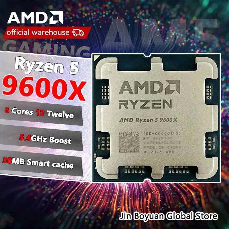  AMD New Ryzen 5 9600X Processor 5.4GHz 6-Core 12-Thread 38MB Game Cache 4NM TDP 65W Socket AM5 Gaming CPU Zen 5 