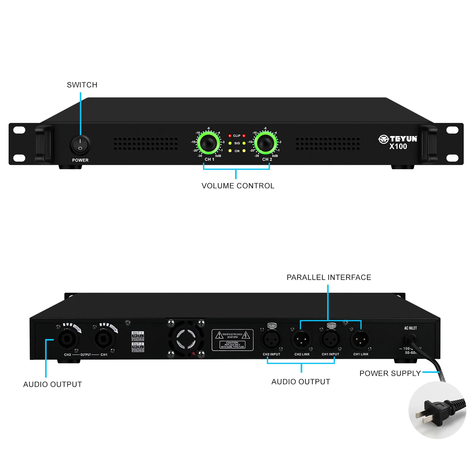 Audio 2 Channel 4&Omega; 300W / 8&Omega; 150W Digital Power Amplifier 1U Karaoke Stage Audio Microphones Speaker AMP headphone amplifier