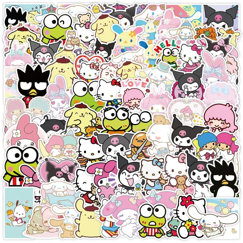 Cartoon Stickers 100pcs Hellokitty Sanrio Cartoon Kawaii Kuromi My Melody Sticker for Scrapbooking Stationery Waterproof for Laptop Kid's Gift