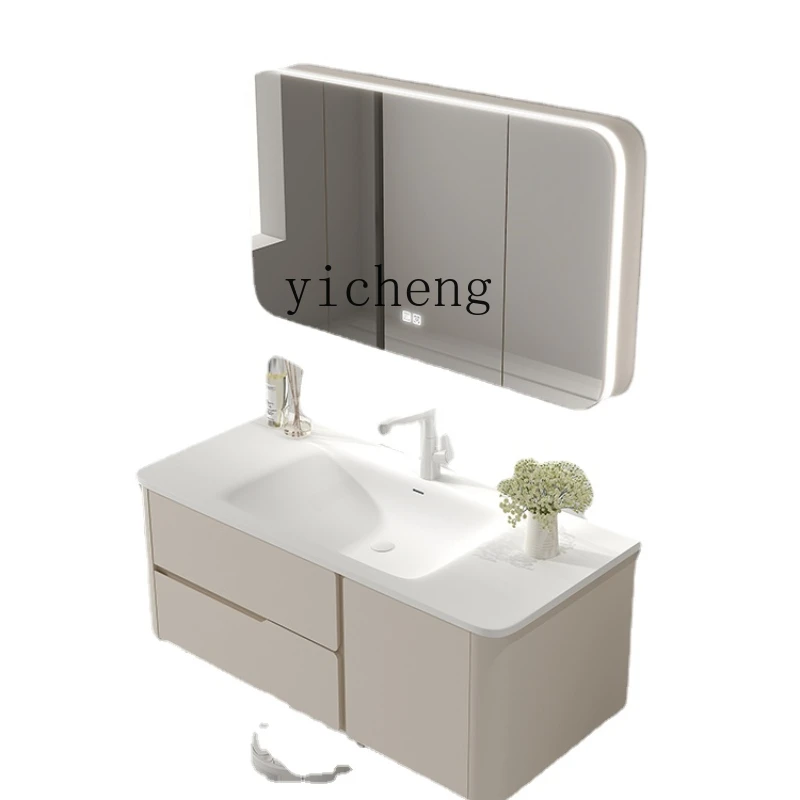 

XL Oak Bathroom Cabinet Rounded Mirror Cabinet Washbasin Cabinet Combination Washstand Bathroom Cabinet