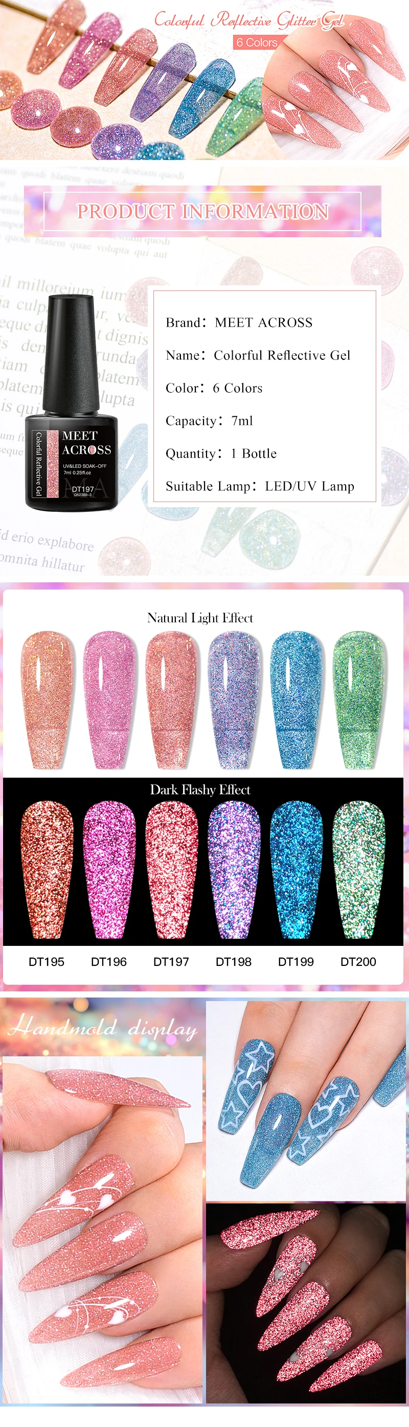 MEET ACROSS Reflective Glitter Gel Nail Polish
