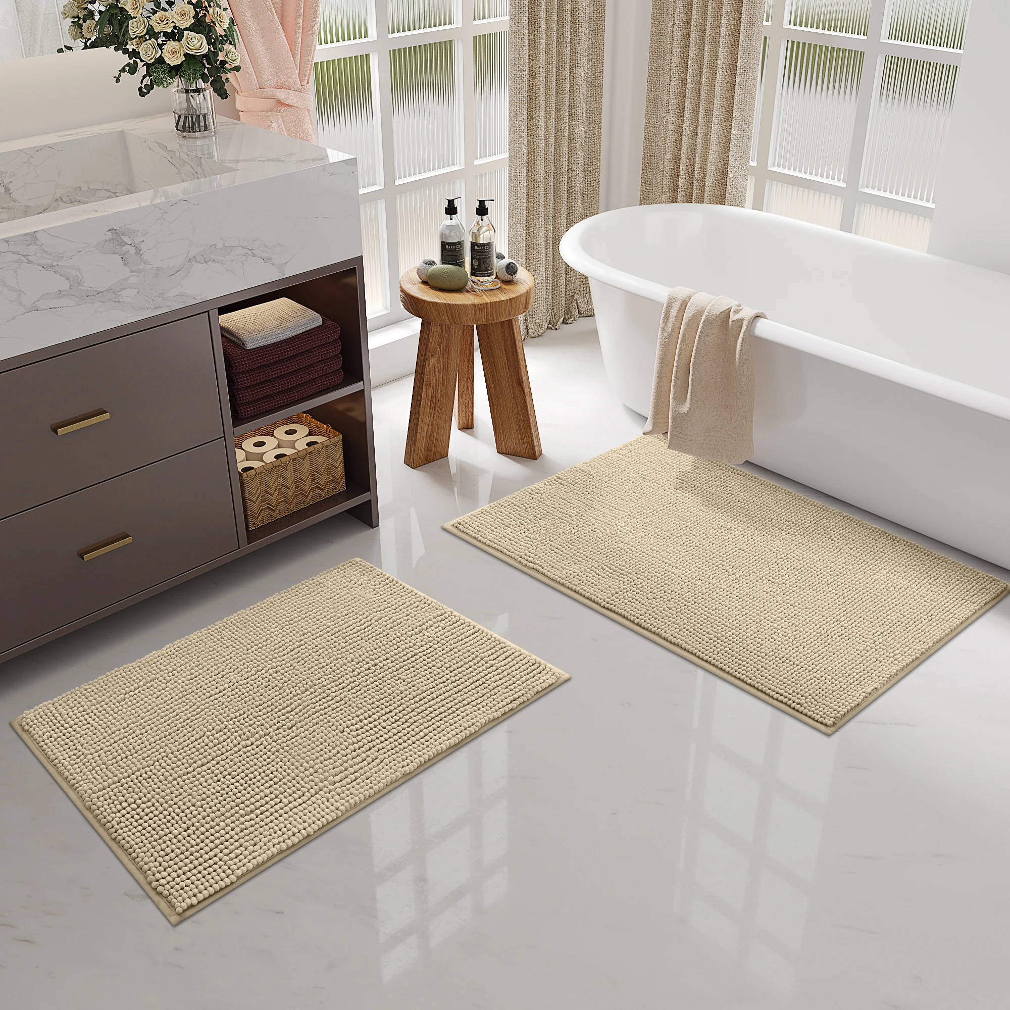 Olanly Luxus-Chenille-Badematte, superweiche, saugfähige Badezimmer-Duschmatte, schnell trocknend, waschbar, bequeme Badezimmermatten für zu Hause – Detail 8