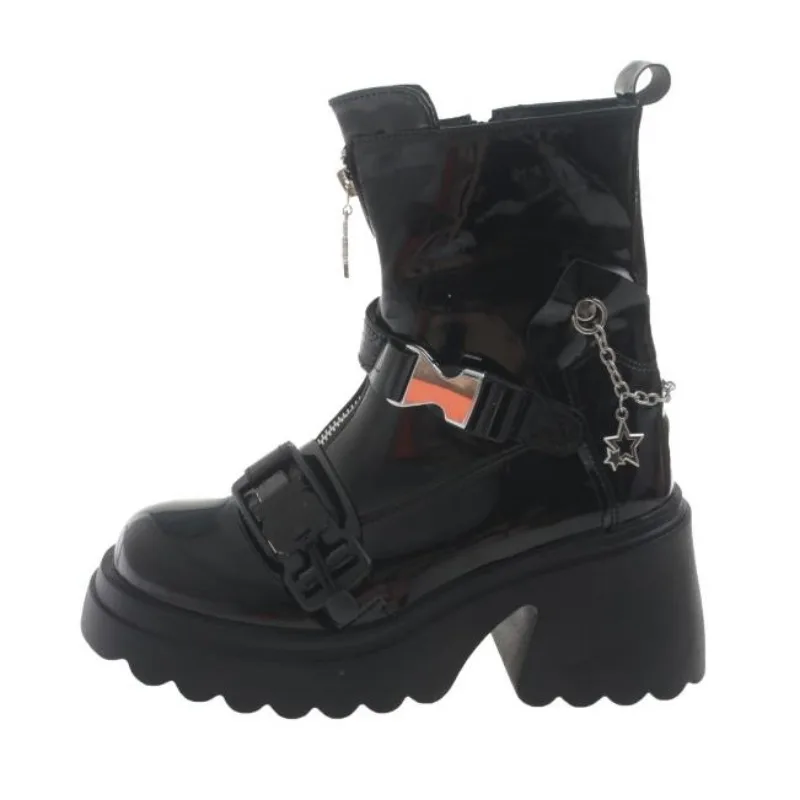 

Ботильоны женские на платформе, боевые полусапожки в стиле панк/готика, с металлическими пуговицами, черные, осень