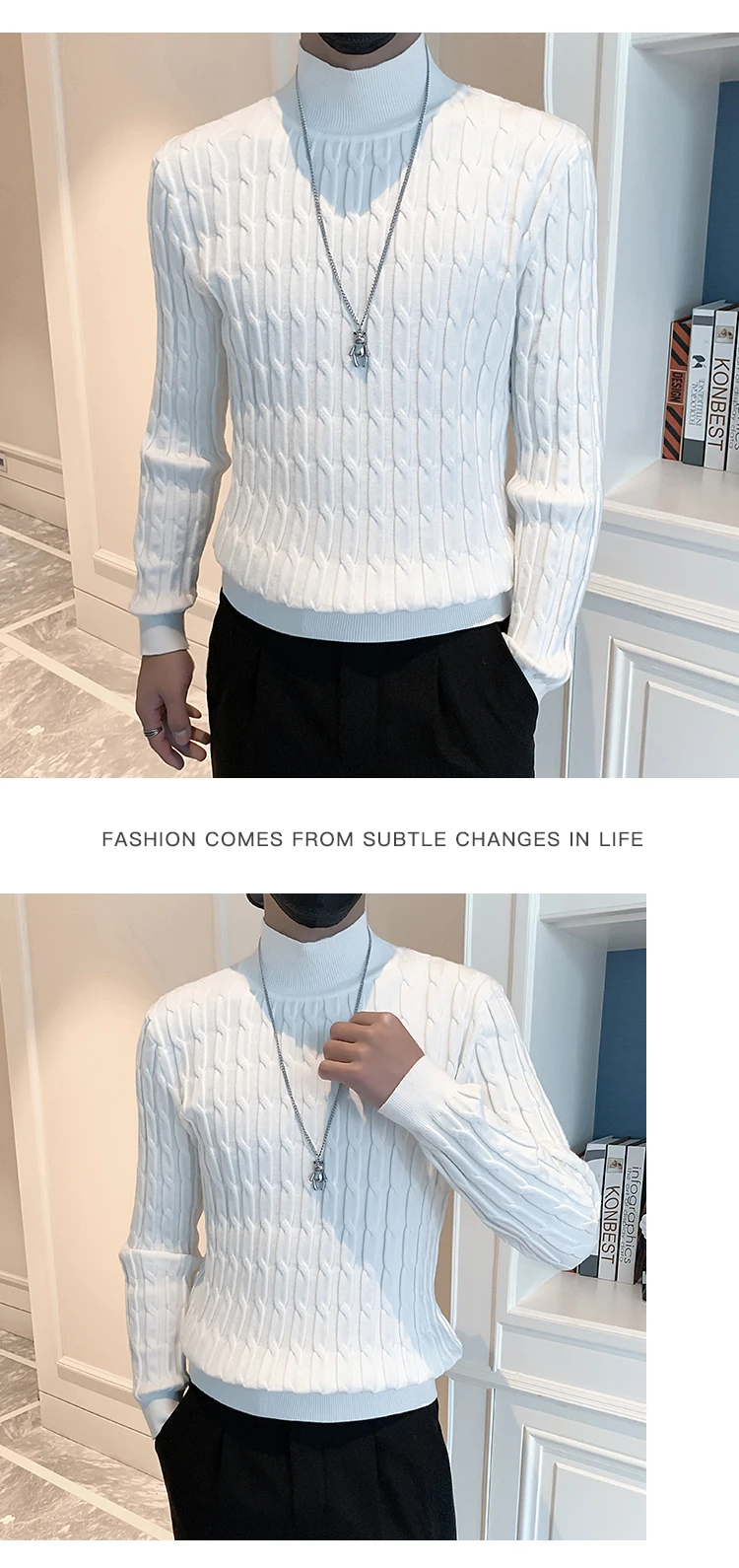 Description Picture 4 of itemNew Arrival Autumn and Winter New Sweater Men's Solid Color Mock Collar Bottoming Shirt Plus Size Knit Pullover 2024 D73