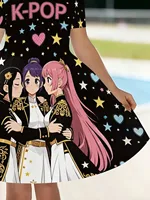 Robe graphique de dessin animé pour filles, cadeau amusant pour les fans, vêtements Harajuku pour filles, hauts d'été, robe à manches courtes, vêtements pour enfants 6