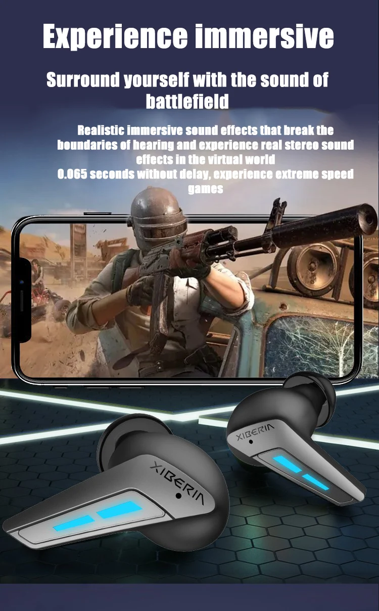 XIBERIA W2 true wireless Bluetooth Headphones stereo music earphone in-ear low-latency gaming headset with Mic for Android Apple