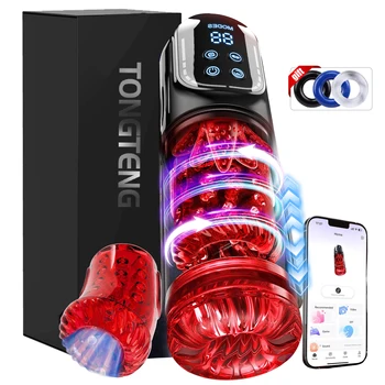 Masturbatore a rotazione telescopica Tazza Masturbazione della vagina Pompino Adulti Giocattoli del sesso per gli uomini Masturbatore automatico a pistone maschile