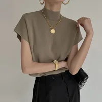 Summer French style senior sense half high neck jacket knit waistcoat design sense loose short short-sleeved sweater top - Image 3