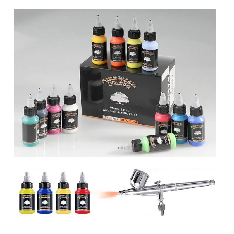 

12 Colors Set Acrylic Paint Set Multi-purpose Water-based DIY Airbrush Painting Model Clothing Coloring Wall-painted Pigment