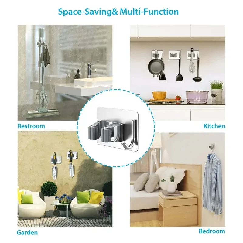 1-3PCS Stainless Steel Household Organizer Bathroom Hooks Wall Mounted Mop Organizer Kitchen Storage Tools