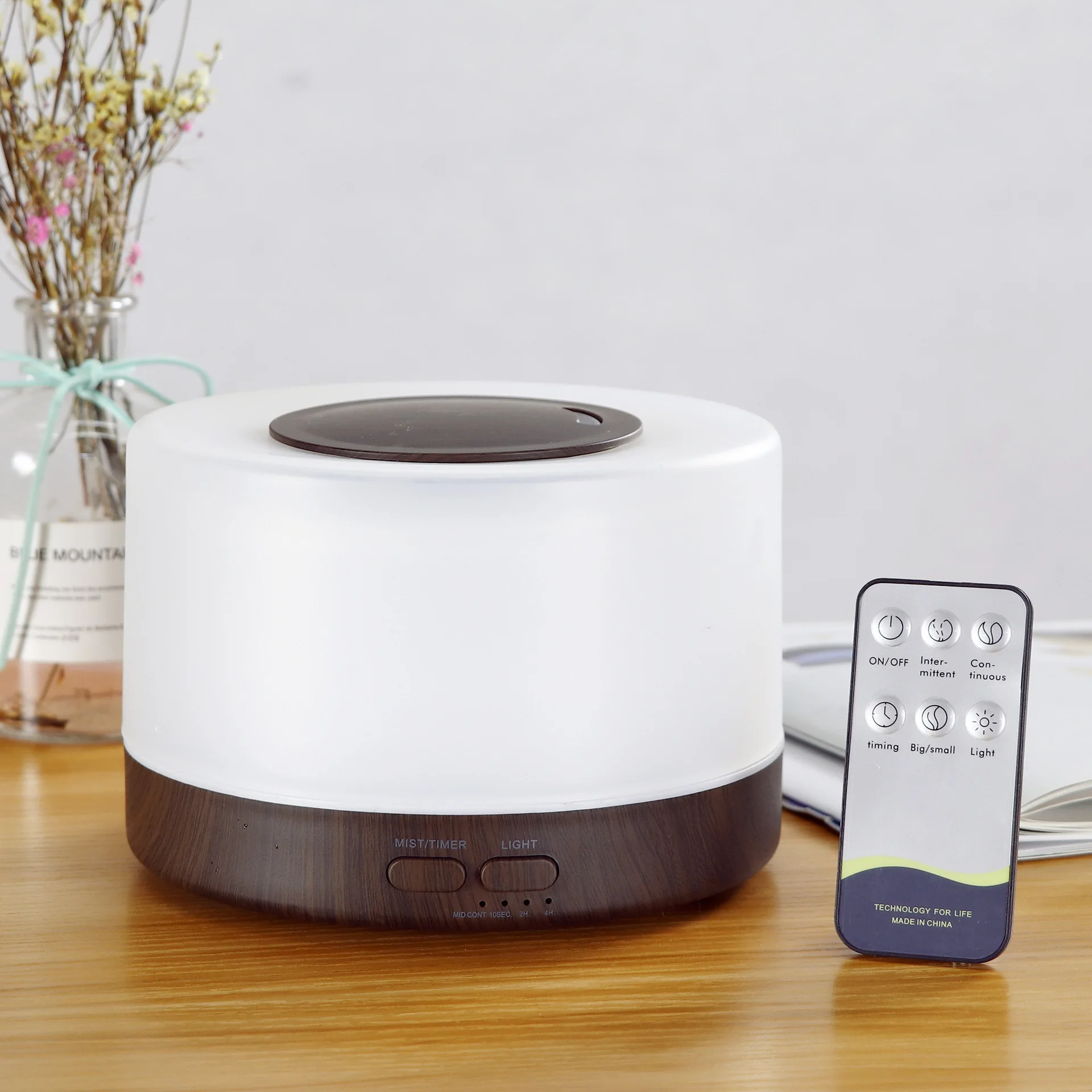 7-Color Wood Grain Diffuser 500ml | Essential Oil Humidifier with Remote Control, Auto Shut-Off