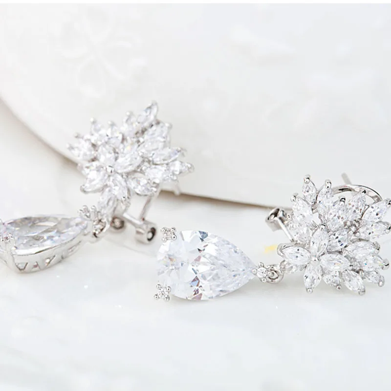 SLBRIDAL Art Deco Teardrop Cubic Zircon Drop Earrings CZ Earring Wedding Bridal Earring Fashion Jewelry Girls Daily Earrings 3