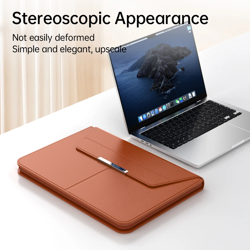 Premium PU Leather Laptop Sleeve Case with Built-In Stand