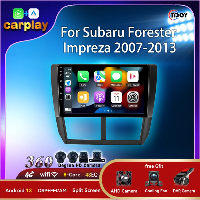 

Автомобильная стереосистема Carplay, Android 13, Bluetooth, для Subaru Forester Impreza 2007-2013, усилитель автомобильной аудиосистемы, DSP, сабвуфер, мультимедийное воспроизведение