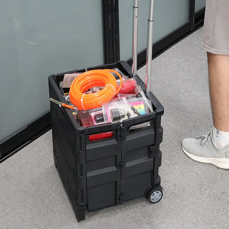 Foldable Utility Cart Luggage Trolley 50L Large Capacity with 360&deg;Rotate Noiseless Wheels Trolley Home Hand Pull Storage Box
