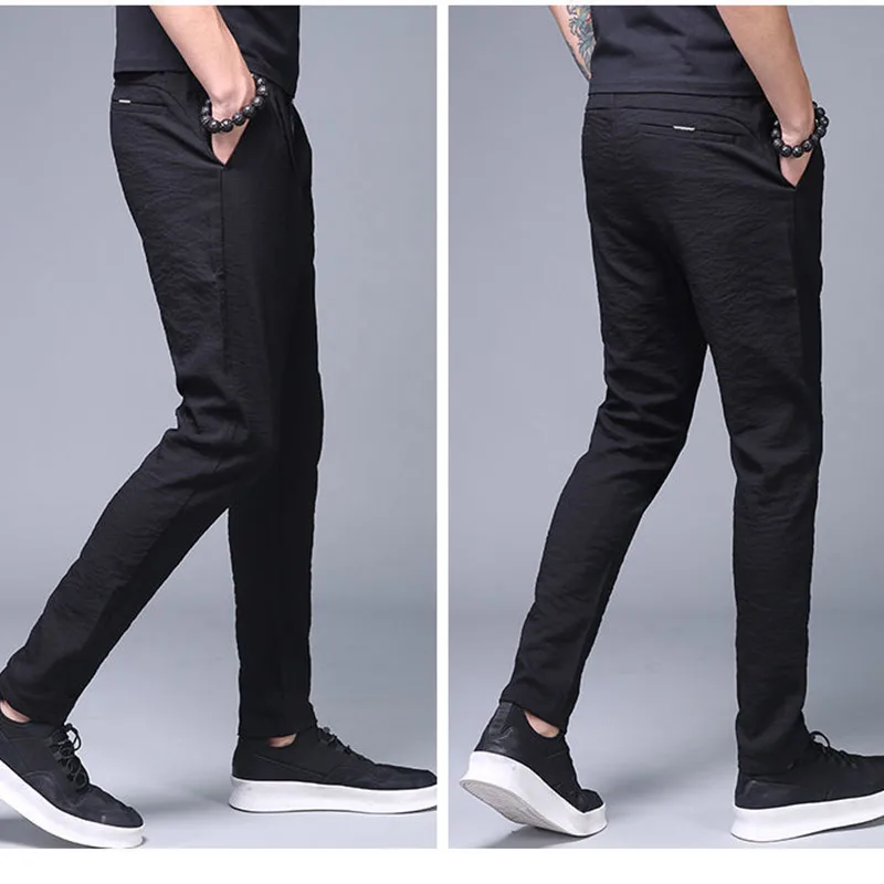 Summer Elegant Fashion Harajuku Slim Fit Trousers Loose All Match Sport Casual Pants Solid Pockets Ultrathin Straight Leg Pants