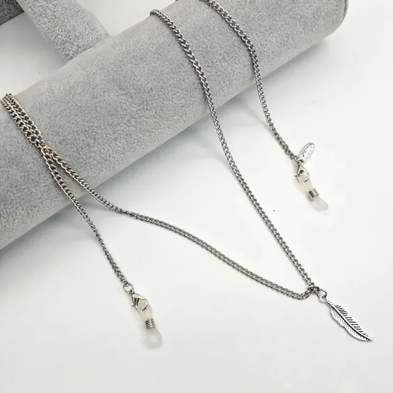 Round Feather Glasses Chain Alloy Anti-Loss Eyewear Necklace Unisex Sunglasses Holder for Women & Men