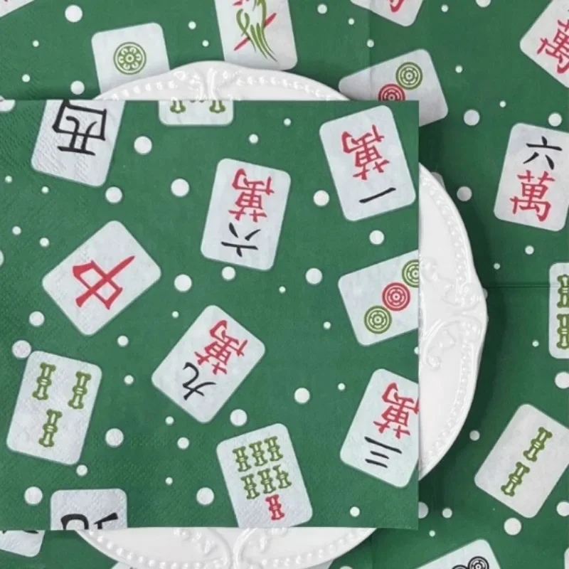 10/20pcs 33cm 2-Ply Chinese Mahjong Printed Green Napkins Personalised Party Paper Placemats Ambient Decorative Paper