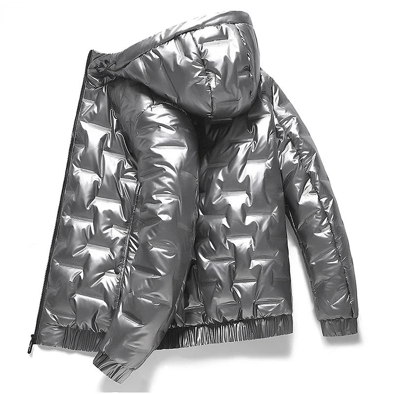 Winter Hooded Parkas Men Windbreaker Fashion Thermal Coats Mens Thick Warm Glossy Black Jackets Outwear Men's Clothings