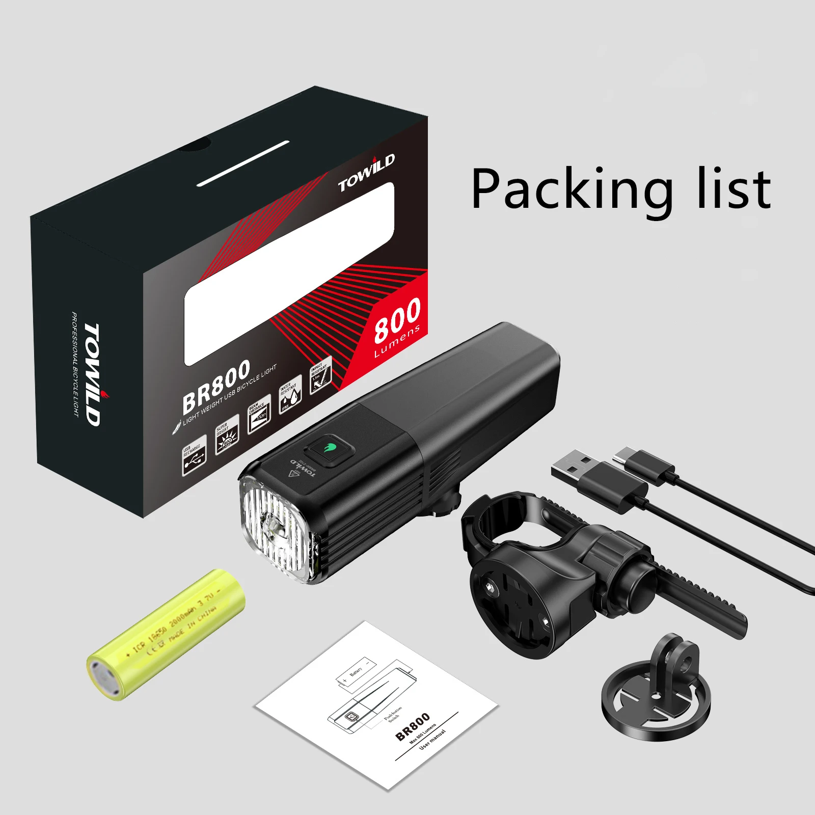TOWILD BR800 USB Bike Light Set 6