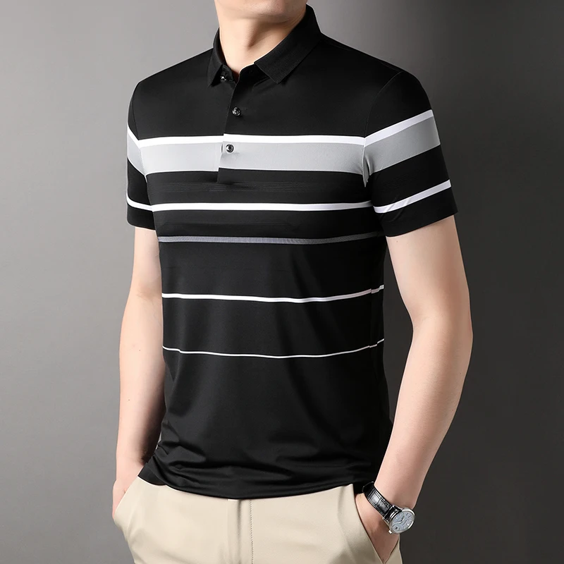 Top Grade Yarn-dyed Non-marking Process Summer Polo Shirts For New Men Short Sleeve Slim Fit Casual Tops Fashions Mens Clothes