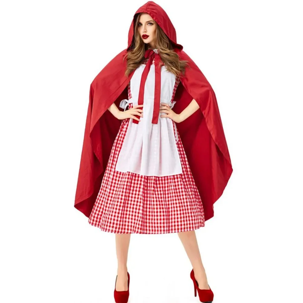 

Little Red Riding Hood Costume Adult Cosplay Dress Fairy Tale Queen Fancy Party Halloween Fantasia Carnival Cosplay Costume