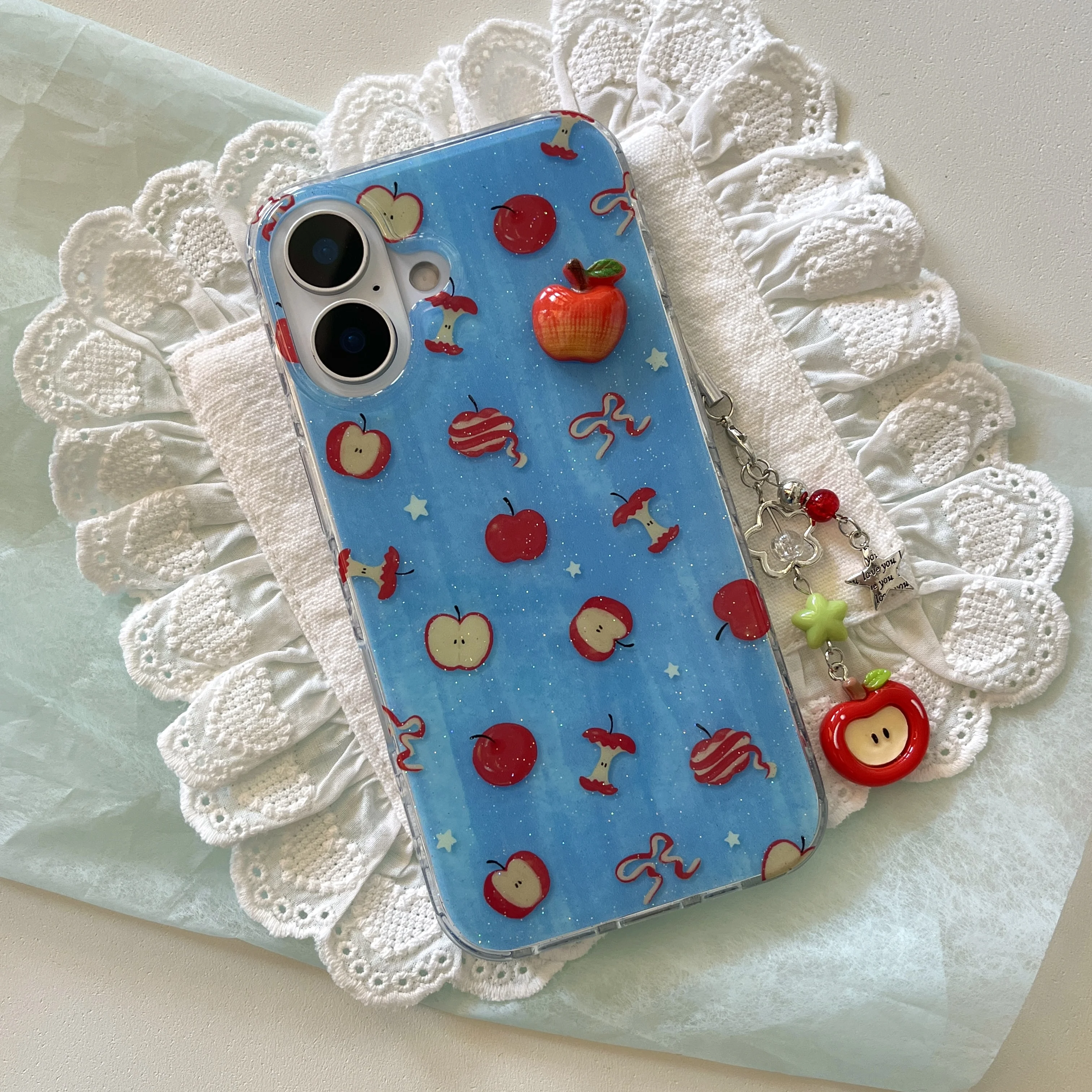 Sparkling Blue 3D Apple Pendant Phone Case