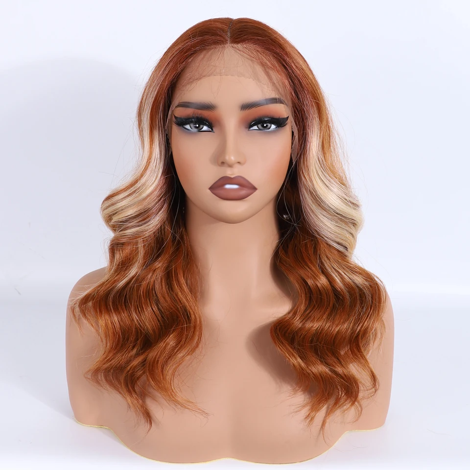 Synthetic Lace Front Wigs For Women 16 Inch Short Loose Body Wave Ombre Blonde Brown Ginger White Lace Wig Curly Cosplay Wigs