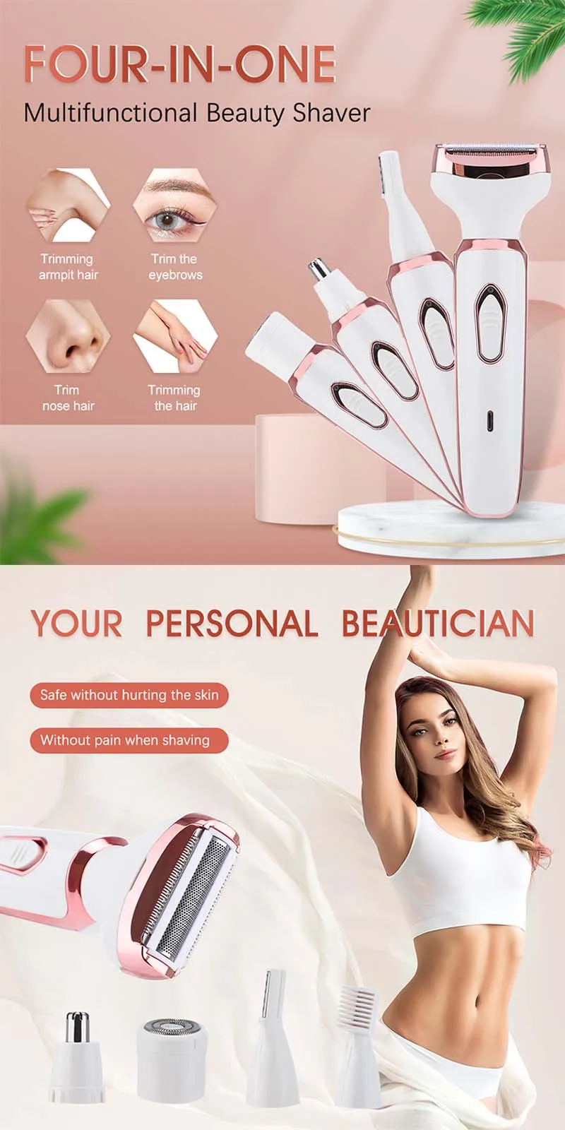 Description Picture 4 of item4 In 1 Rechargeable Hair Epilator Women Shaver Female Electric Hair Shaving Machine Body Lady Trimmer Removal Epilator Set