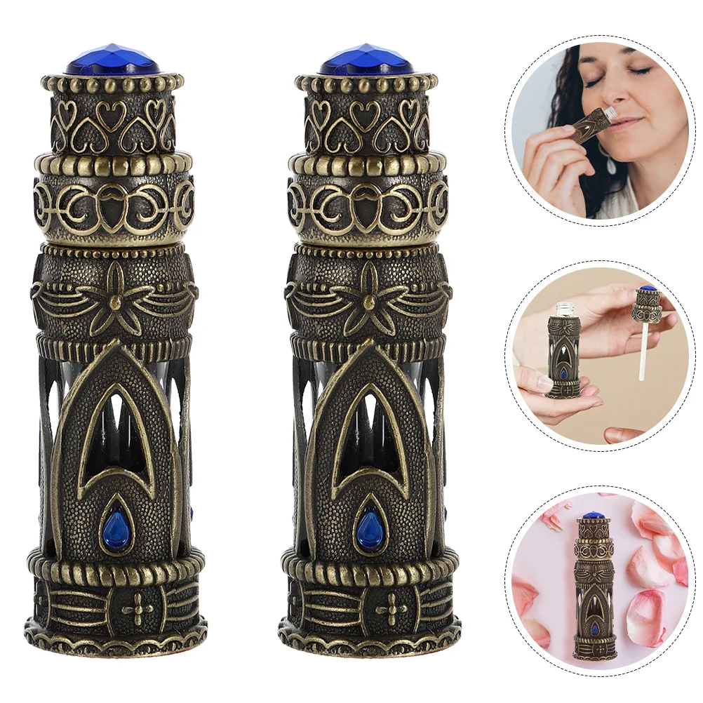 2 Pcs Women Perfume Bottle Scent Water Glass Bottles Empty Old Fashioned Arabian Alloy Vintage Travel Items