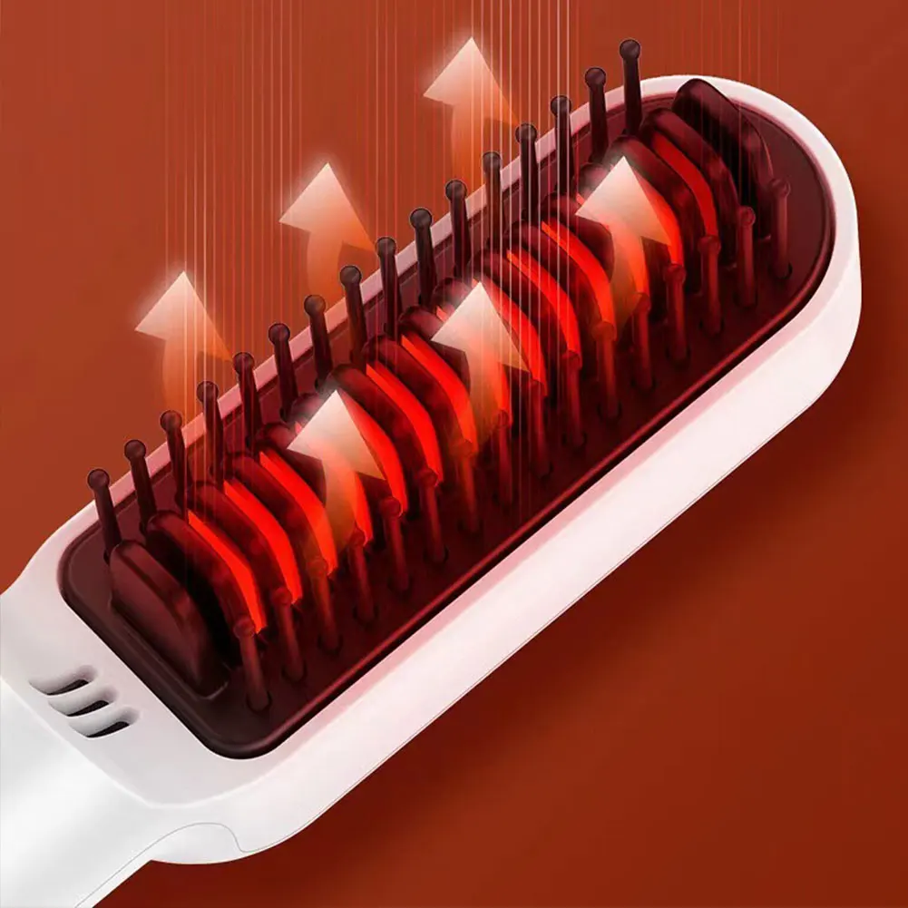 2 in 1 Hair Straightener Brush Anti-frizz Rechargeable Hair Curler Auto-shutoff Fast Heating Hot Comb Styling Tool