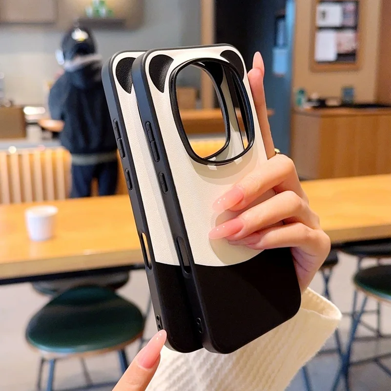 Cute Panda Leather Ring Case with Camera Protection