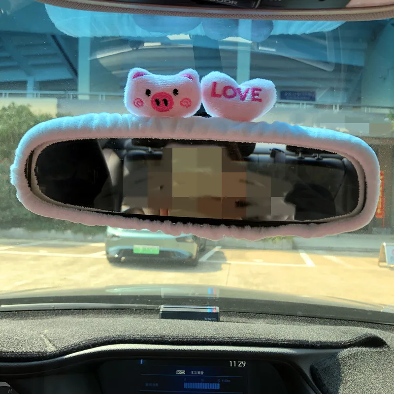 Carbon Fiber Mirror Cover Rearview Mirror Cover Rearview Mirror Adorable Rabbit Car Rearview Mirror Cover Cute Creative Korean Character Mirror Cartoon Reversing Decoration Female
