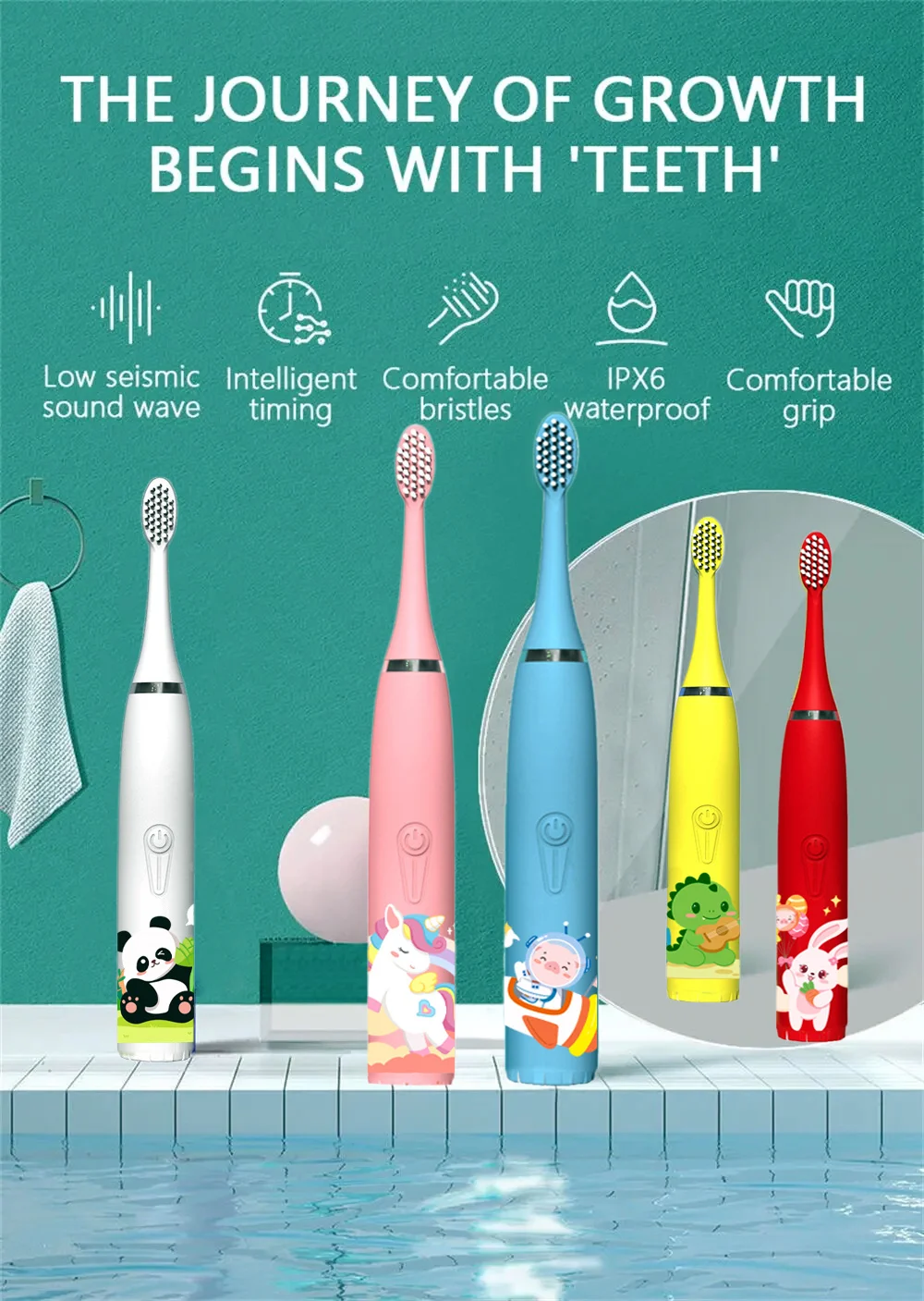 Escova de dentes elétrica ultrassônica para crianças,