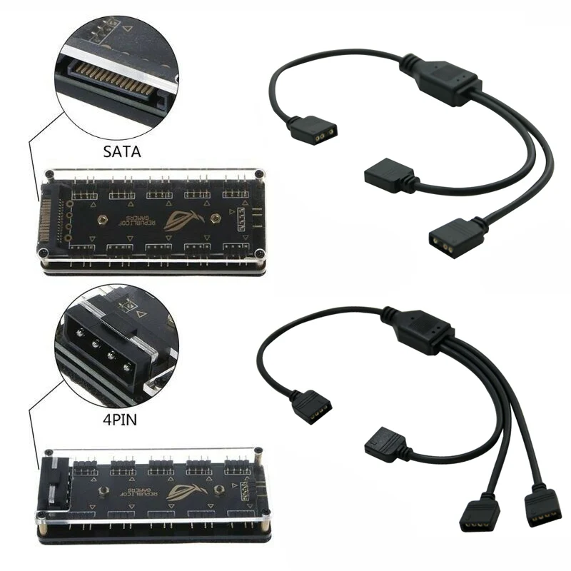 Cavo Splitter ARGB Da 1 A 4 – Femmina A Femmina 3 Pin 5V – Prolunga Per Ventole E Strisce LED RGB – Sincronizzazione Per PC
