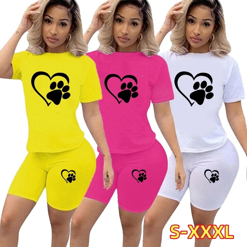 cjlm kfc grandpa cats 3d t shirts and shorts men s sets street summer casual unisex sports short sleeve 2 pieces Fashion Cat Paw Printed Women T-shirt and Shorts Two Piece Outfits Sets Tracksuits Sports Wear for Women