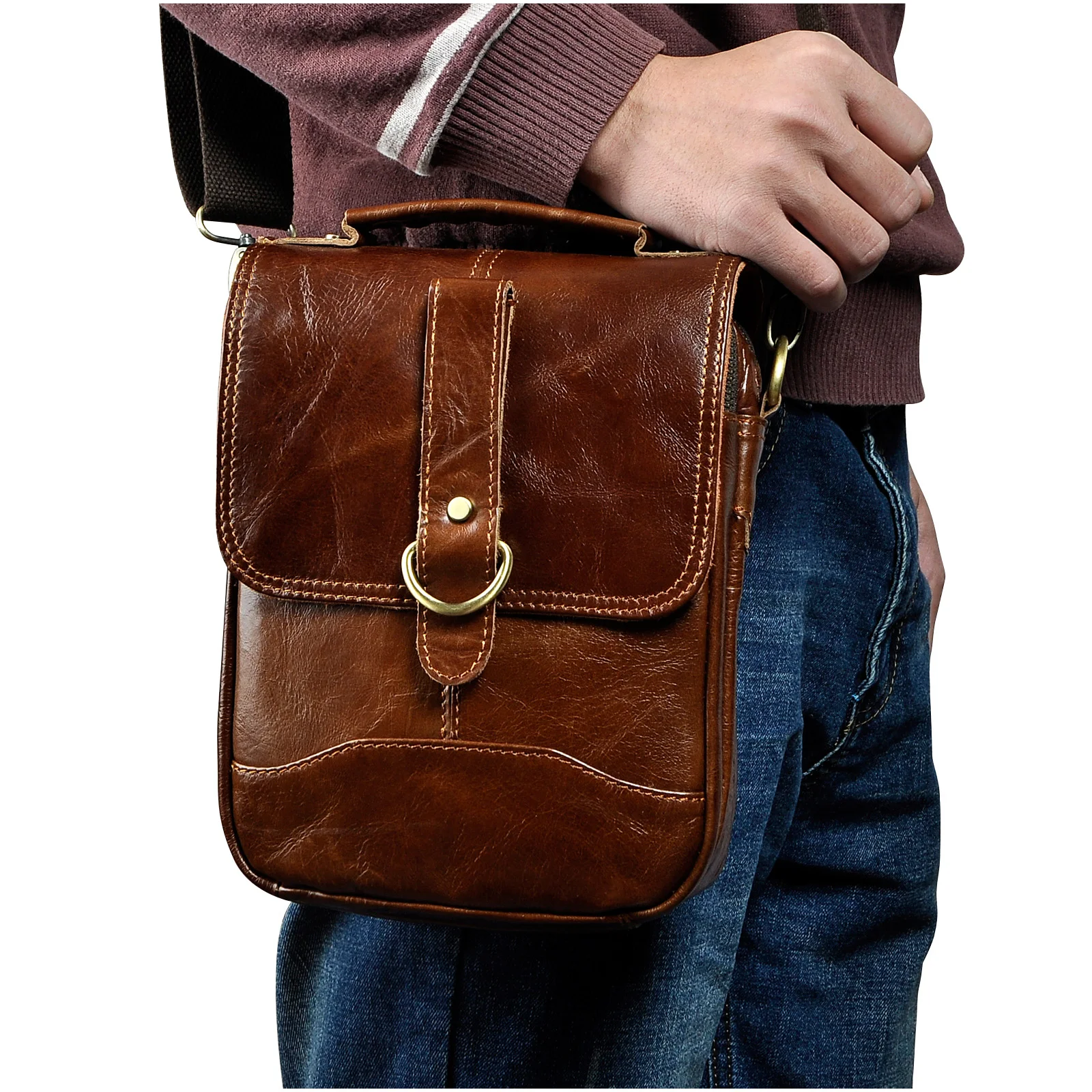 Mens Messenger Bag Original Leather Male Design Casual Shoulder messenger bag cowhide Fashion 8" Tote Crossbody Mochila Satchel bag For Men 143-g