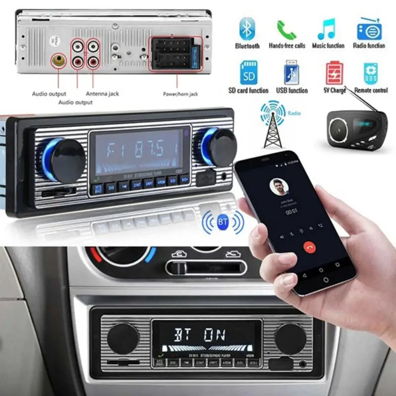 Car Radio Bluetooth-compatible Auto Radio Stereo FM SD AUX Play Retro Autoradio  Audio Output Car MP3 Player With Remote Control