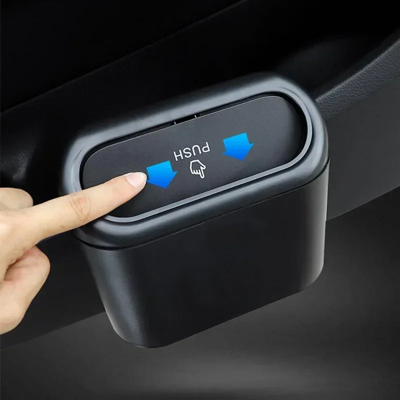 Car Trash Can with Lid Hanging Dustbin Garbage Box Car Interior Storage Case Trash Door Seat Clip Stand Holder Accessories