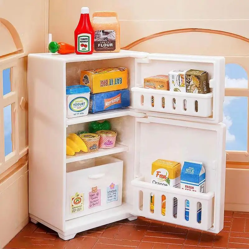 

Mini Fridge Toy Dollhouse Refrigerator Food Pretend Miniature Kitchen Playset Kids Play House Toys Simulation Home Appliance Toy