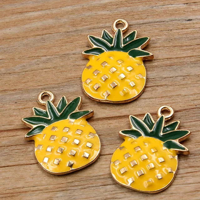 10Pcs Gold Plated Enamel Strawberry Apple Fruits Charms Pineapple Cherry  Pendants for Jewelry Making Bracelets Earrings Necklace