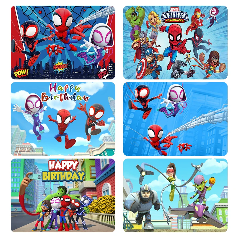 

DISNEY Spidey And His Amazing Friends Banner Photography Backgrounds Vinyl Cloth Party Backgrounds For Kids Birthday Party Decor