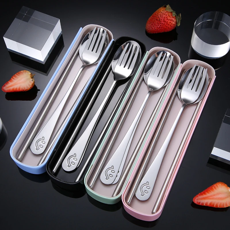Spoon Fork Chopsticks Cutler Set Stainless Steel Lunch Tableware With Box Travel Tableware Set Camping Cutlery cutlery set,western style cutlery set,picnic cutlery set,stainless steel cutlery set,camping cutlery set