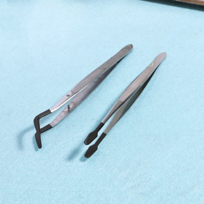 

Stainless Steel Tweezers with Rubber Tipped Set of 2 Straight Flat Bent Tip Tweezer for Jewelry Making Coin Stamp Drop shipping