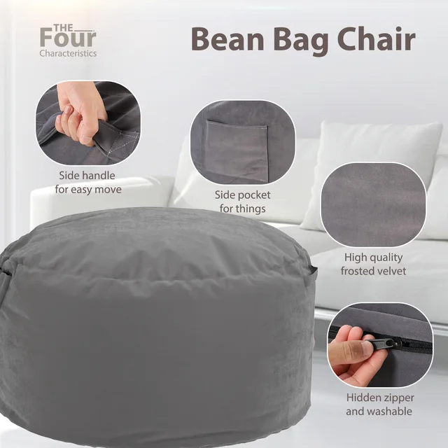 JHK Oversized 3/4FT Bean Bag Chair for Relaxing Reading Lazy Sofa Foam Filled Couch with Removable Cover Living Room Furniture