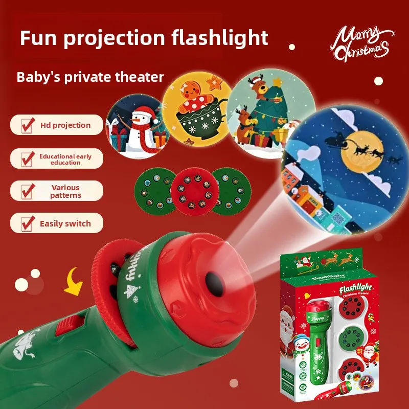 Christmas cartoon projection flashlight creative children flashlight toy projector baby toys bedtime story book toy for kids