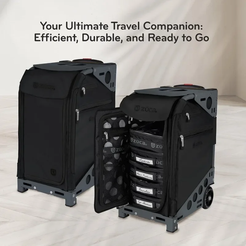 ZUCA Travel Cases for Artists and Professionals - Makeup Case with 5 Vinyl Utility Pouches, Travel Cover, 41" Telescoping Handle 2