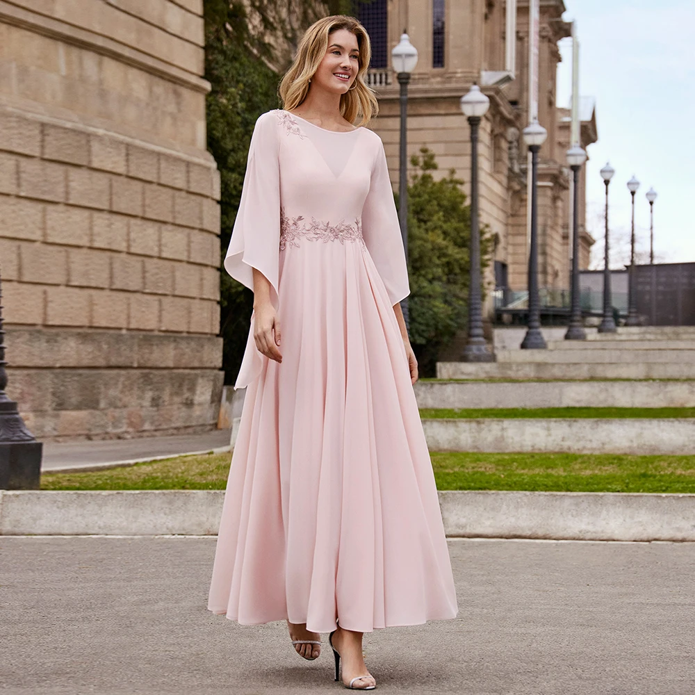 mother of the bride dresses pink tea length Tea-Length Lace Blush Pink Mother Of Bride And Groom Dress Evening Dress Us4