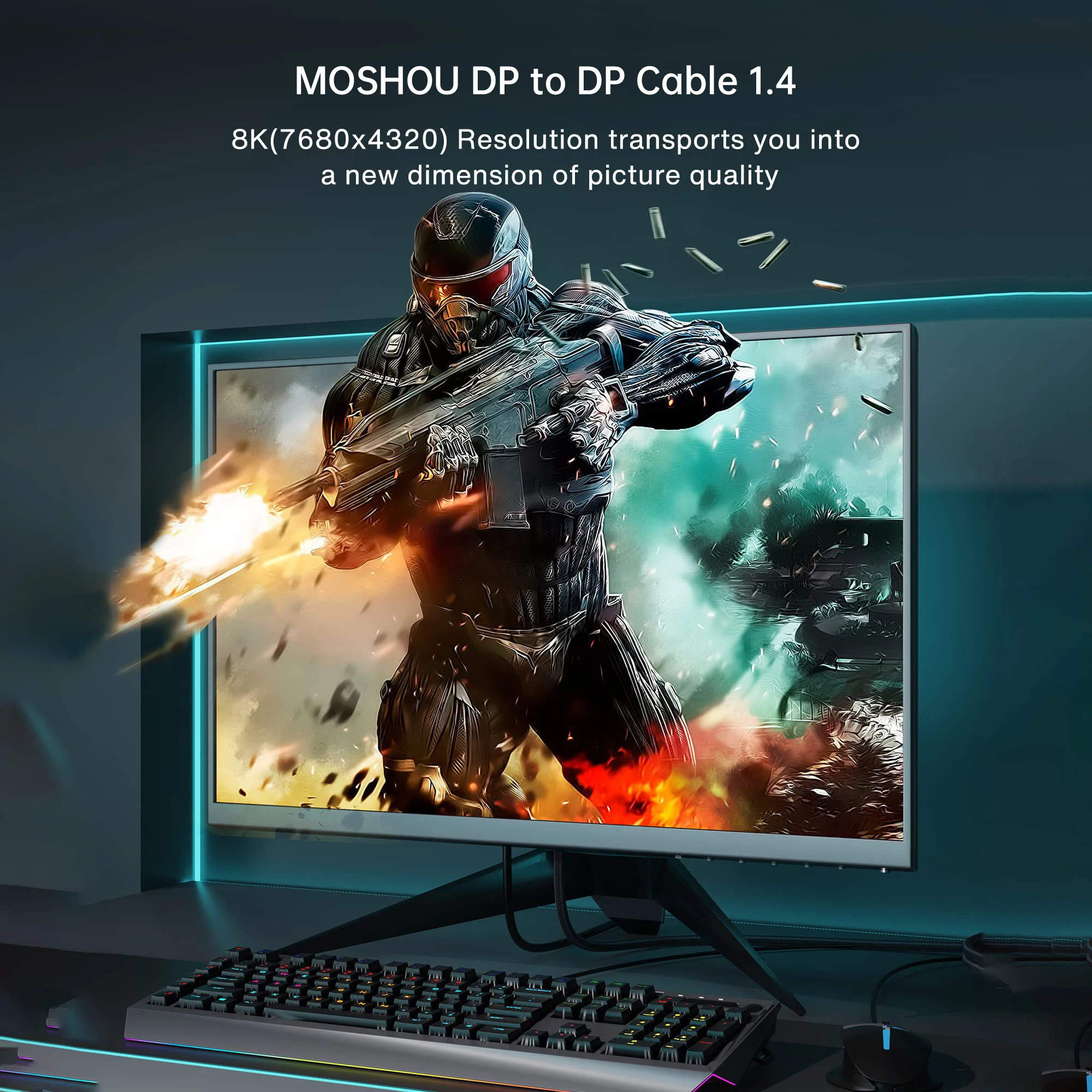 MOSHOU 게이밍 모니터 그래픽용 디스플레이 포트 1.4 케이블, HDR HDCP 2.2 FreeSync G-Sync DP 1.4 편조 디스플레이 포트, 8k 32.4Gbps